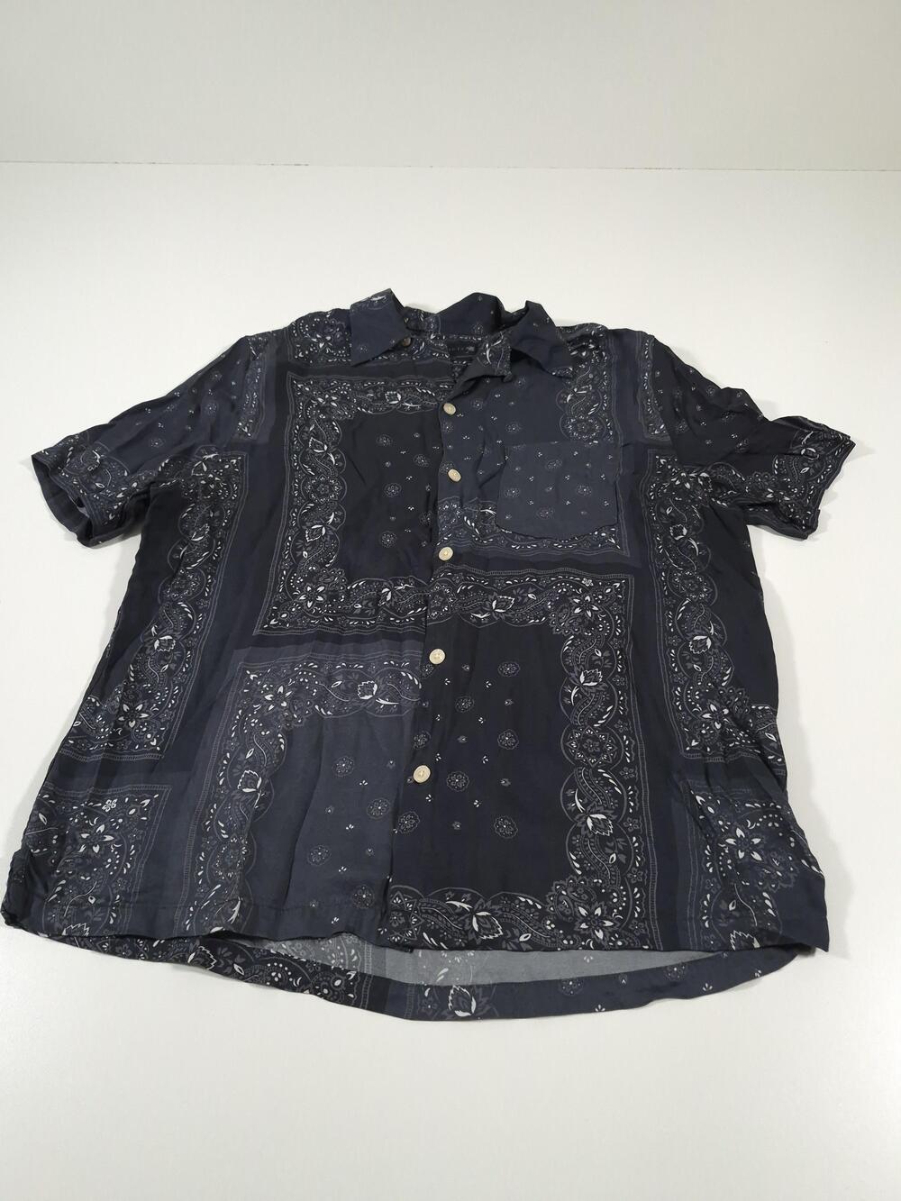 AllSaints Jalisco SS Shirt L Black Bandana Paisley Relaxed Fit Ecovero Camp But